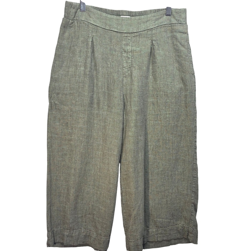 Ella Moss Wide Leg Pants Linen Blend Womens M Green Cropped